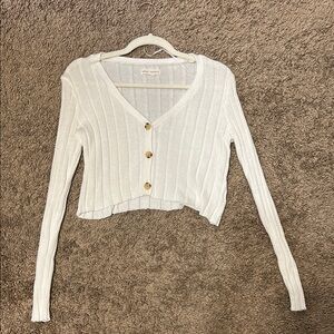 Aeropostale White Ribbed Cardigan with Button Detail
